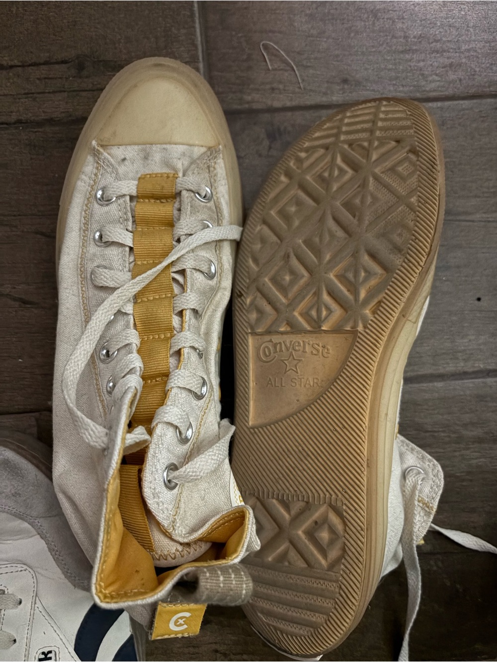Converse men’s High-Top Canvas Sneakers in Cream and Mustard Yellow